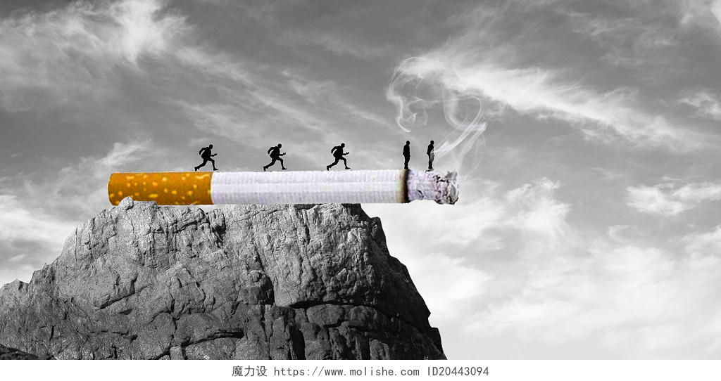 黑白简约香烟人物剪影山峰天空531禁止吸烟世界无烟日展板背景